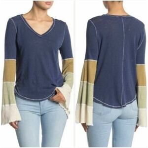 Sm We The Free People Spread Your Wings Top Linen Color Block Bell Sleeve Boho